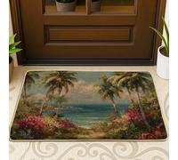 Zerbino con paradiso tropicale, palme verdi, per interni ed esterni, decorazione estiva, in gomma, impermeabile, antiscivolo, resistente allo sporco, facile da pulire, 73 x 43 cm