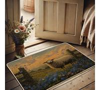 Zerbino con pecore di campagna, stile rustico, motivo floreale, per decorazione primaverile e pasquale, antiscivolo, impermeabile, per interni ed esterni, facile da pulire, 73 x 43 cm