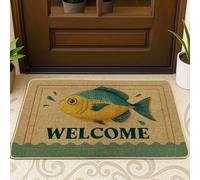 Zerbino con pesci, stile vintage, con scritta "Welcome Water Summer Blue", antiscivolo, per casa, ufficio, esterno, interno, ingresso, 73 x 43 cm