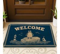 Zerbino con pinguino nautico, tappetino di benvenuto per esterni e interni, decorazione costiera, in gomma, impermeabile, antiscivolo, assorbe la polvere, facile da pulire, 73 x 43 cm