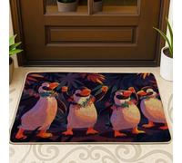 Zerbino con pinguino tropicale, tappetino per ingresso con uccelli colorati, per interni ed esterni, antiscivolo, impermeabile, cattura polvere, facile da pulire, 73 x 43 cm