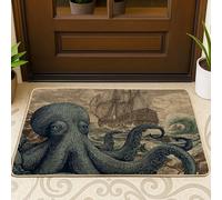 Zerbino con polpo nautico, vintage, con scena oceanica, per interni ed esterni, in gomma, impermeabile, antiscivolo, resistente alla polvere, facile da pulire, 73 x 43 cm