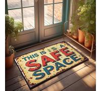 Zerbino con portico autunnale, vivace cartello retrò con scritta "This is a safe space", per stanza e decorazione autunnale per esterni (65 x 90 cm)