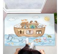 Zerbino Con Poster Di Animali Ad Acquerello Di Benvenuto, Tappeto Ingresso Antiscivolo Graziosa Barca Di Legno Oceano Blu, Tappetino Lavabile Decorazione Per La Casa Per Portico Esterno, 90X150Cm