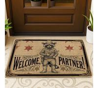 Zerbino con procione, stile rustico occidentale con sceriffo e stelle, in gomma marrone, antiscivolo, per pavimento, decorazione per la casa, ingresso, portico esterno, balcone, 73 x 43 cm