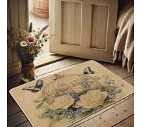 Zerbino con rose floreali, farfalle blu, decorazione per interni ed esterni, tappetino di benvenuto rustico per la casa, antiscivolo, assorbente, facile da pulire, 73 x 43 cm