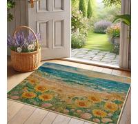 Zerbino con scena da spiaggia, girasole soleggiato benvenuto per ingresso esterno e interno, decorazione estiva, in gomma, impermeabile, antiscivolo, antipolvere, parte anteriore, facile da pulire, 73