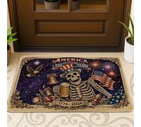 Zerbino con scheletro, stile patriottico vintage con aquila e campana, per il giorno dell'indipendenza, lavabile, a basso profilo, per casa, interni, esterni, ingresso, portico, decorazione, 73 x 43