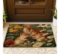 Zerbino con scoiattolo floreale, tappetino per ingresso esterno e interno, decorazione primaverile, in gomma, impermeabile, antiscivolo, assorbe la polvere, facile da pulire, 73 x 43 cm