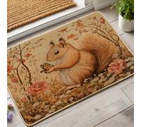 Zerbino con scoiattolo primaverile, zerbino arancione con farfalla per ingresso esterno e interno, decorazione della natura, in gomma, impermeabile, antiscivolo, assorbe la polvere, facile da pulire