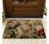 Zerbino con scoiattolo, tappetino per ingresso rustico marrone, motivo bacche, per interni ed esterni, in gomma antiscivolo, resistente alla polvere, facile da pulire, 73 x 43 cm