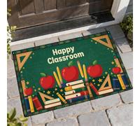 Zerbino con scritta "Apples Welcome", educativo e giocoso libri, matite Back to Campus, verde, antiscivolo, cattura sporco sotto lo zerbino, tappeto per casa, ufficio, esterno, interno, ingresso
