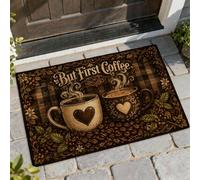 Zerbino con scritta "Coffee Welcome", stile rustico, vintage, con fagioli, marrone, antiscivolo, decorazione per esterni, porta d'ingresso, patio, 73 x 43 cm