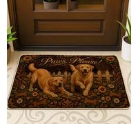Zerbino con scritta "Dogs Welcome", rustico, fantasioso, con fiori, ossa, nessuno marrone, antiscivolo, decorativo, decorativo, per porta d'ingresso, patio, 73 x 43 cm