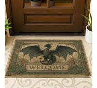 Zerbino con scritta "Dragon Welcome", zerbino nero fantasia, per interni ed esterni, decorazione vintage, in gomma, impermeabile, antiscivolo, assorbe la polvere, facile da pulire, 73 x 43 cm