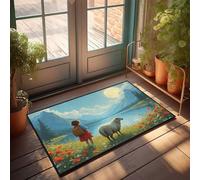 Zerbino con scritta "Fall Welcome for Front Door Girl and Sheep By The Lake Under A Full Moon", zerbino decorativo per interni per ingresso (65 x 90 cm)