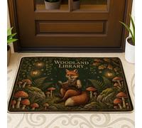 Zerbino con scritta "Foxes Welcome", ispirato alla natura, con funghi e lanterne, lavabile, a basso profilo, decorazione per ingresso, portico, bagno, ufficio, 73 x 43 cm