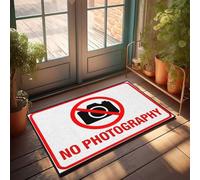 Zerbino con scritta "Home Sweet Apartment", con scritta in lingua inglese "No Photography", accessorio per la grotta dell'uomo (65 x 90 cm)