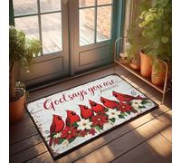 Zerbino con scritta in inglese "Dio dice che sei: un incontro festivo di cardinali e fiori", zerbino divertente per esterni (50 x 80 cm)