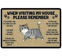 Zerbino con scritta in inglese "Please Remember When Visiting Cat", per interni, ingresso, portico, bagno, decorazione per la casa, decorazione per la casa, decorazione per l'inaugurazione della casa,