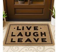 Zerbino con scritta "Leave door", contemporaneo, casual, con scritta in inglese "Laugh Live None", lavabile, a basso profilo, per ingresso, portico, bagno, ufficio, 73 x 43 cm