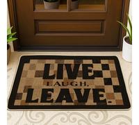 Zerbino con scritta "Live", stile casual, moderno, con scritta "Laugh Leave None", lavabile, a basso profilo, decorativo, per esterni, porta d'ingresso, patio, 73 x 43 cm