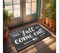 Zerbino con scritta "Men Cave Decor Y'All Fall All Come Eat: A Rustic Dining Invitation Sign Door ormat Spring Welcome Mats Outdoor Man Cave Decorations" (40 x 60 cm)