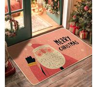 Zerbino con scritta "Merry Christmas", tappetino per ingresso con Babbo Natale, decorazione per le vacanze, in gomma, antiscivolo, impermeabile, per interni ed esterni, facile da pulire, 73 x 43 cm