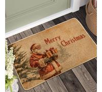 Zerbino con scritta "Merry Christmas", vintage, con Babbo Natale, per interni ed esterni, antiscivolo, lavabile, per le festività natalizie, 73 x 43 cm