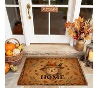 Zerbino con scritta "Scarecrow Welcome", con foglie rustiche stagionali e zucche autunnali, lavabile, a basso profilo, decorativo, per casa, interni, esterni, ingresso, portico, 73 x 43 cm