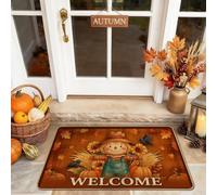 Zerbino con scritta "Scarecrow Welcome", con girasole e zucche autunnali, marrone, lavabile, a basso profilo, decorazione per pavimento, ingresso, portico, bagno, ufficio, 73 x 43 cm