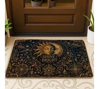 Zerbino con scritta "Sun Welcome", stile bohémien, con luna mistica, stelle, nessuno oro, lavabile, a basso profilo, per pavimento, ingresso, portico, bagno, ufficio, 73 x 43 cm
