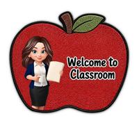 Zerbino con scritta "Teacher Welcome", zerbino a forma di mela, con scritta "Welcome to Our Class", con design a mela, antiscivolo, per insegnanti, decorazione in classe