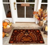 Zerbino con scritta "Turkey Welcome", con foglie e cappello da pellegrino, marrone, antiscivolo, per pavimento, decorazione per esterni, porta d'ingresso, patio, 73 x 43 cm