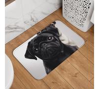 Zerbino con simpatico carlino nero, zerbino di benvenuto, antiscivolo, assorbente, morbido, lavabile, tappeto moderno per cucina, camera da letto, bagno, decorazione 40,6 x 61 cm