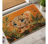 Zerbino con simpatico cucciolo di leopardo, tappetino per ingresso esterno e interno, decorazione a tema giungla, tappetino anteriore ecologico, antiscivolo e antipolvere, facile da pulire, 73 x 43 cm