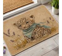 Zerbino con simpatico cucciolo di leopardo, zerbino beige con stampa animalier, per decorazione stagionale della casa, tappetino per ingresso esterno e interno, zerbino antiscivolo e antipolvere