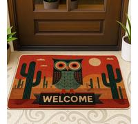 Zerbino con simpatico gufo, con cactus rosso, per decorazione stagionale, in gomma naturale, antiscivolo, cattura polvere, per interni ed esterni, facile da pulire, 73 x 43 cm