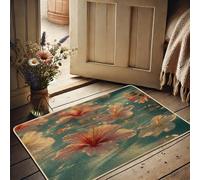 Zerbino con stampa floreale, design con ibisco pastello, per interni ed esterni, decorazione stagionale, in gomma, impermeabile, antiscivolo, assorbe la polvere, facile da pulire, 73 x 43 cm