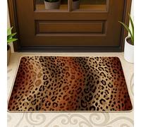 Zerbino con stampa leopardata, motivo animali marroni, per interni ed esterni, decorazione rustica, in gomma, impermeabile, antiscivolo, anti-polvere, facile da pulire, 73 x 43 cm