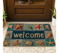 Zerbino con stella marina, conchiglia e alghe marine estive blu, lavabile, a basso profilo, decorazione per ingresso, portico, bagno, ufficio, 73 x 43 cm