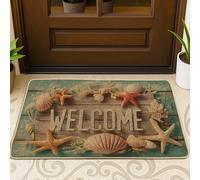 Zerbino con stella marina, stile rustico e costiero con conchiglie corallo, turchese estivo, lavabile, a basso profilo, decorazione per esterni, porta d'ingresso, patio, 73 x 43 cm