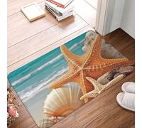 Zerbino con stelle marine e conchiglie da spiaggia, resistente, per interni ed esterni, antiscivolo, assorbente, per ingresso, a basso profilo, lavabile, in flanella, 40,6 x 61 cm