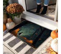Zerbino con strega di Halloween, motivo zucca blu scuro, per interni ed esterni, decorazione autunnale, in gomma, antiscivolo, assorbe la polvere, facile da pulire, 73 x 43 cm