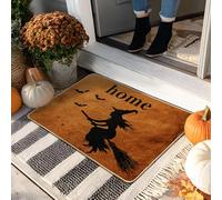Zerbino con strega di Halloween, tappetino arancione per interni ed esterni, decorazione autunnale, in gomma, impermeabile, antiscivolo, assorbe la polvere, facile da pulire, 73 x 43 cm