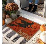 Zerbino con strega di Halloween, tappetino arancione per interni ed esterni, in gomma antiscivolo, impermeabile, assorbe la polvere, facile da pulire, 73 x 43 cm