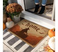 Zerbino con strega di Halloween, tappetino arancione per la casa, per interni ed esterni, decorazione rustica, in gomma, impermeabile, antiscivolo, cattura sporco, facile da pulire, 73 x 43 cm