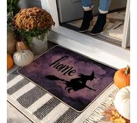 Zerbino con strega di Halloween, viola, per interni ed esterni, in gomma, antiscivolo, impermeabile, assorbe la polvere, facile da pulire, 73 x 43 cm