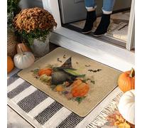 Zerbino con strega di Halloween, zucca arancione, decorazione per interni ed esterni, in gomma antiscivolo, impermeabile, antipolvere, facile da pulire, per la stagione autunnale, 73 x 43 cm