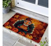 Zerbino con tacchino del Ringraziamento, decorazione colorata autunnale per interni ed esterni, in gomma, impermeabile, antiscivolo, assorbe la polvere, facile da pulire, 73 x 43 cm